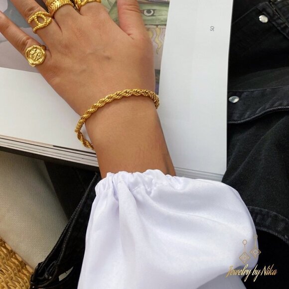 NEW 14K Yellow Gold Twistify Chain Boho Elegant Minimalist Bracelet - Picture 1 of 7